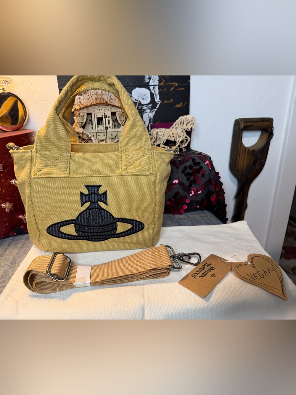 Vivienne Westwood Tan Canvas Orb Tote w Strap, Unbranded Dusty, Insert & Tags